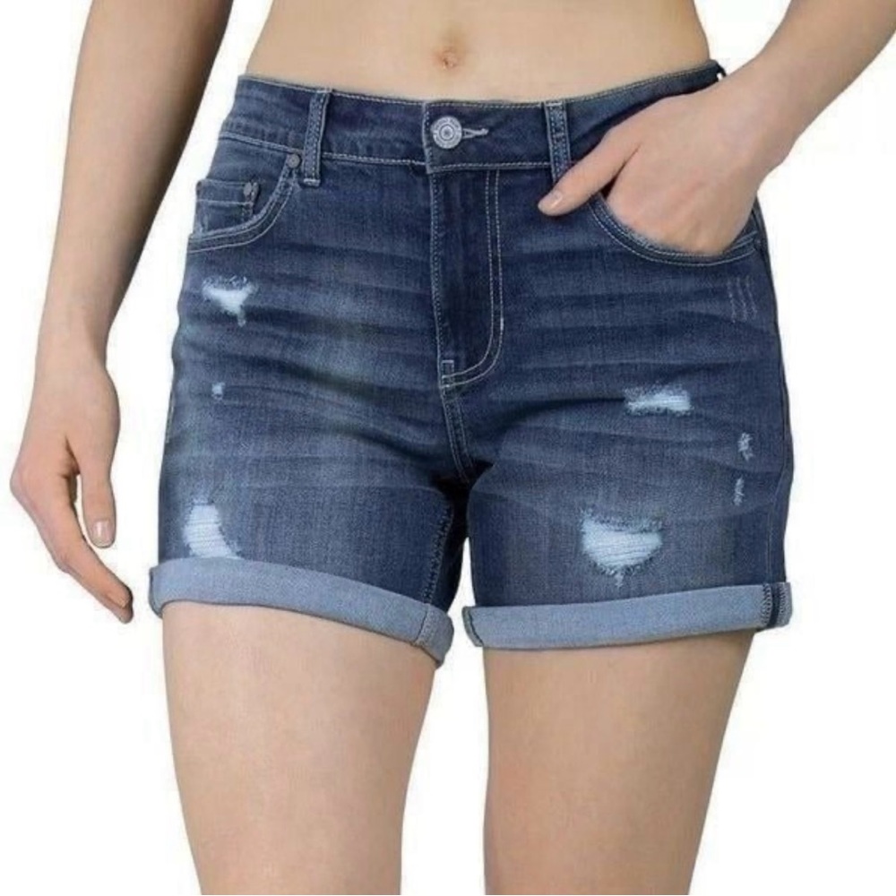 Indigo Rein Juniors Distressed Denim Blue Jean Shorts